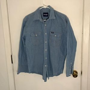 Vintage Wrangler denim chambray long sleeve button down western shirt Size L